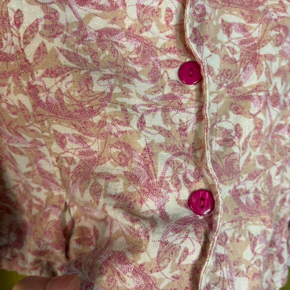 Christopher & Banks Vintage Floral Pink Collared Floral Tanks Pink Buttons - Picture 3 of 5